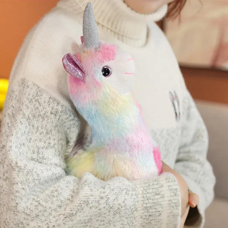 Jouet en peluche lama coloré en forme de corne pour enfants