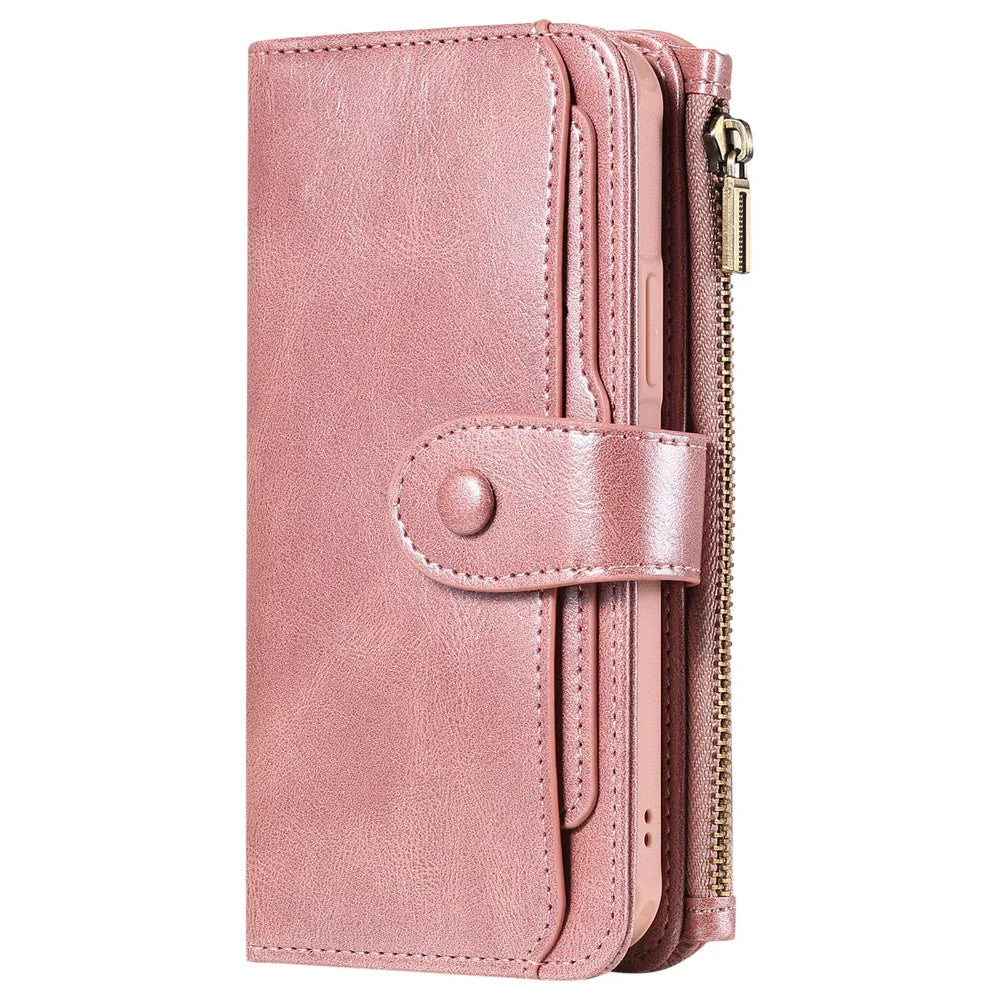 Leder Retro Handyhülle Multifunktionsbrieftasche mit Magnetverschluss
