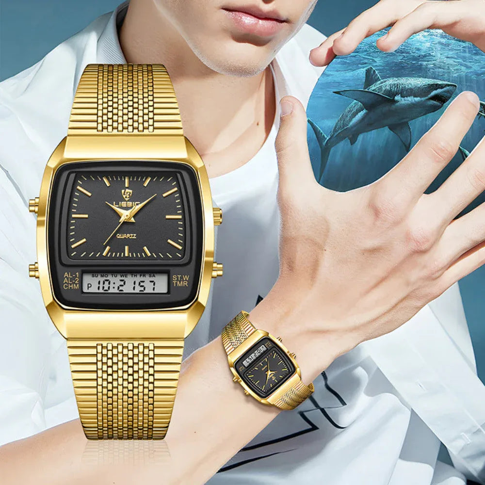 Montre électronique à quartz double affichage étanche décontractée et élégante