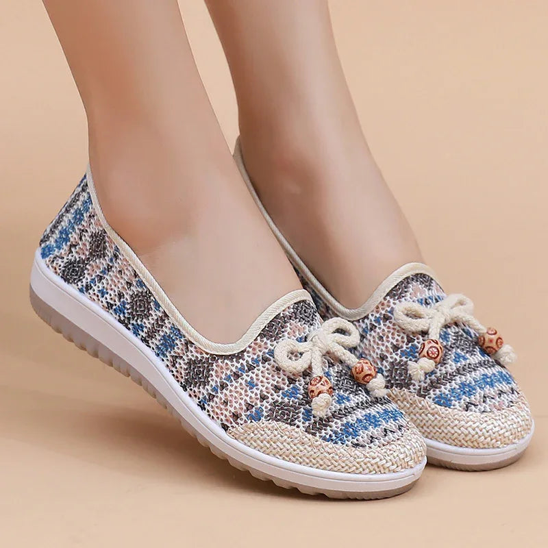 Mocassins Femme à Semelle Souple Antidérapants Chaussures en Tissu Creuses Respirantes