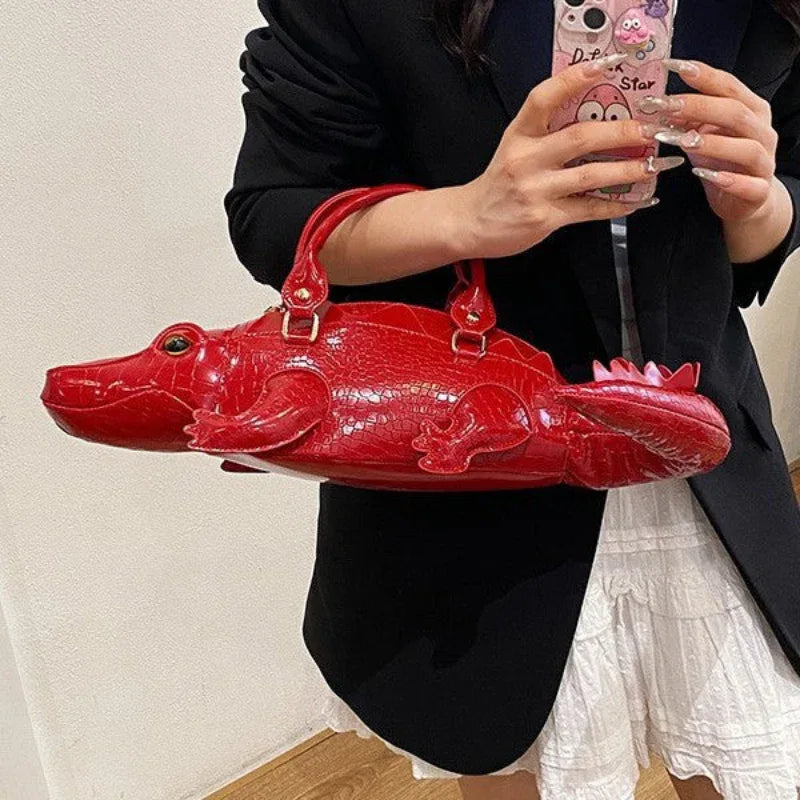 Sac à main en cuir fantaisie pour femme en forme de crocodile