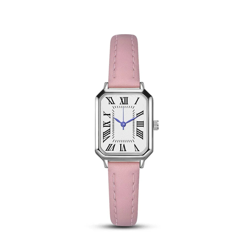 Montre à quartz pour femme, bracelet fin et cadran carré