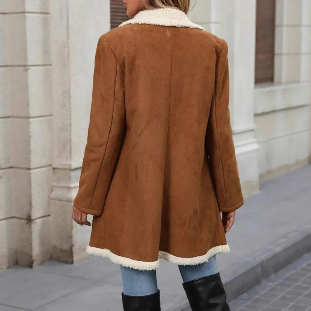 Manteau décontracté mi-long en laine polaire et daim chaud pour femme