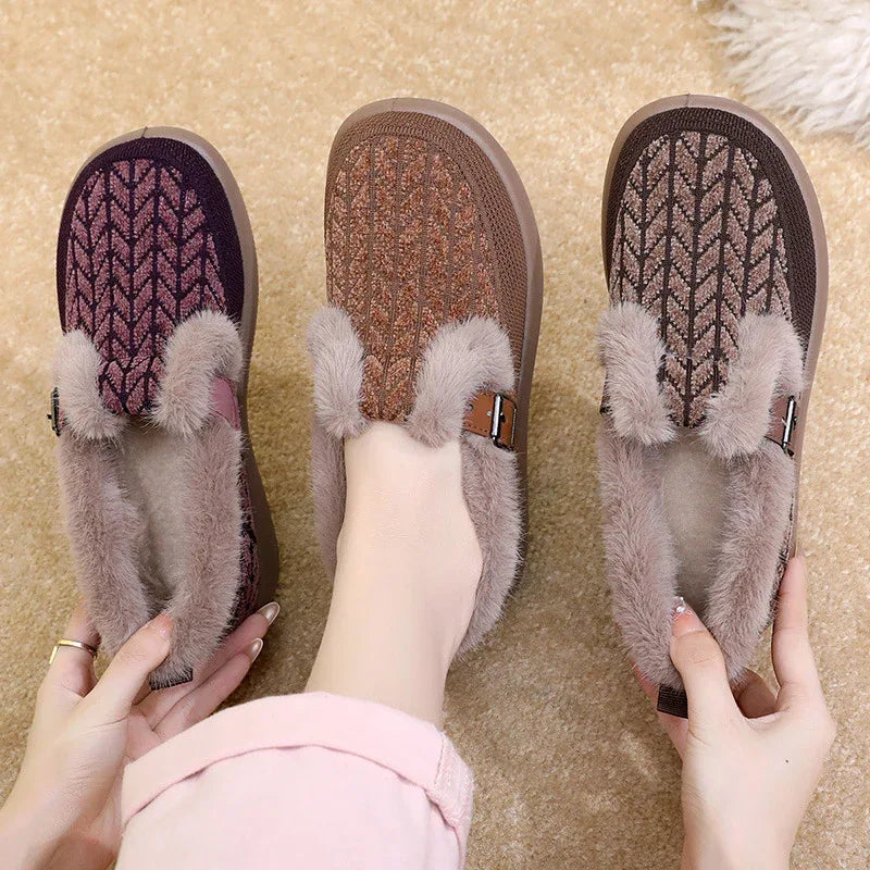 Chaussures d'hiver en coton doublées polaire extra-épaisses et isolantes pour femmes