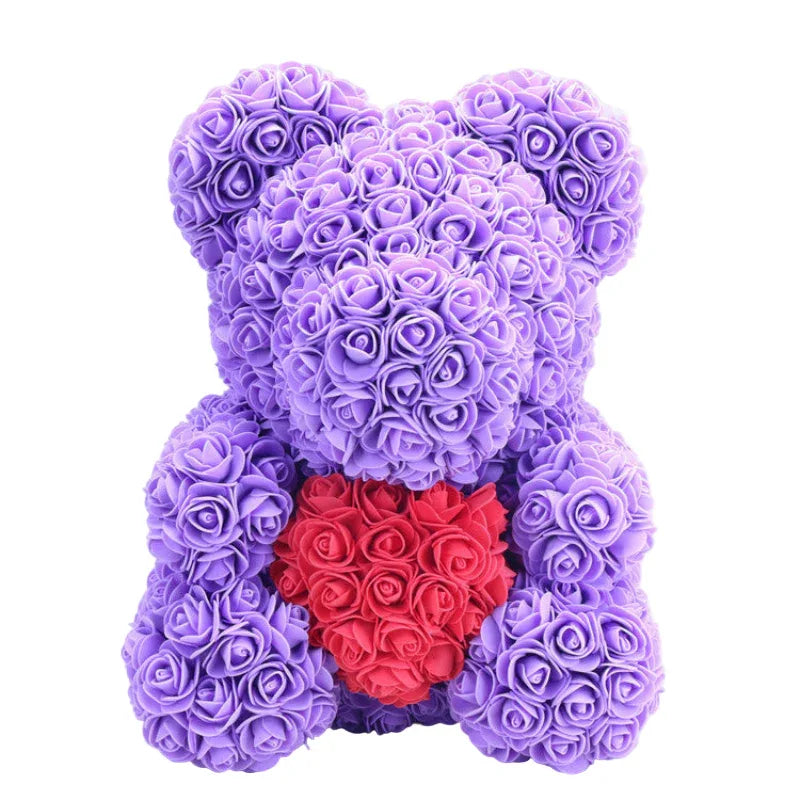 Poupée Rose de Noël Créative Tenant un Ours Cœur Cadeau Romantique pour Amoureux Petites Amies Épouses
