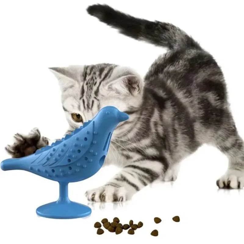 Jouet amusant pour chat qui distribue des friandises, jouet interactif en forme d'oiseau à mordre, mâcher et nettoyer les dents pour animaux de compagnie