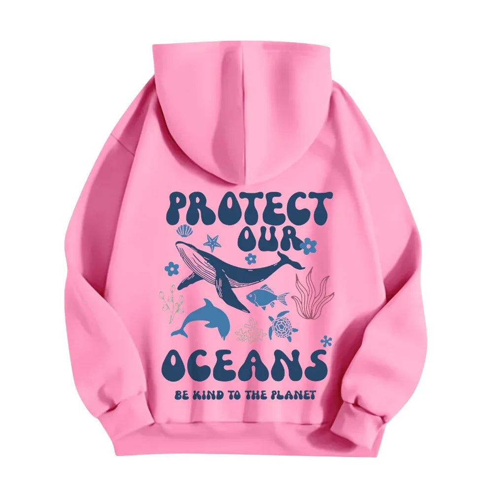 Sweat-shirts à capuche légers et élégants à manches longues « Save Our Oceans » pour femmes