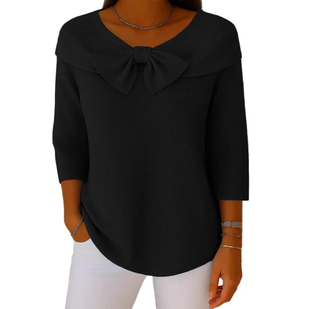 Pull tricoté avec nœud de couleur unie pour l'automne et l'hiver