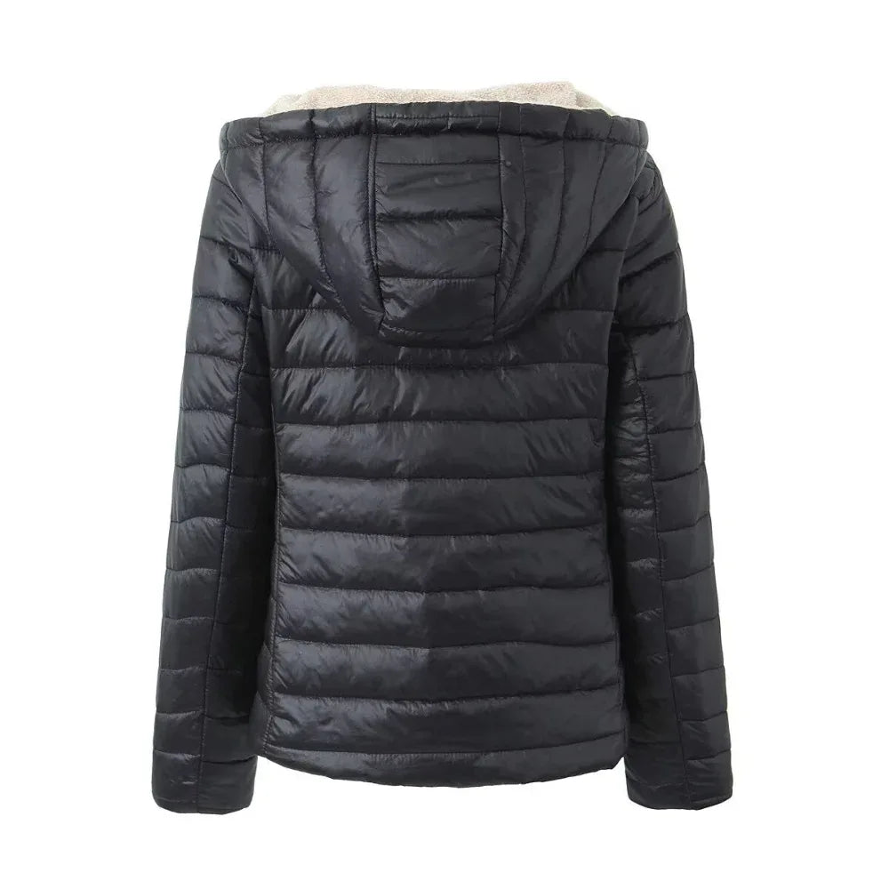 Veste d'hiver chaude en velours coupe courte ample à capuche pour femme
