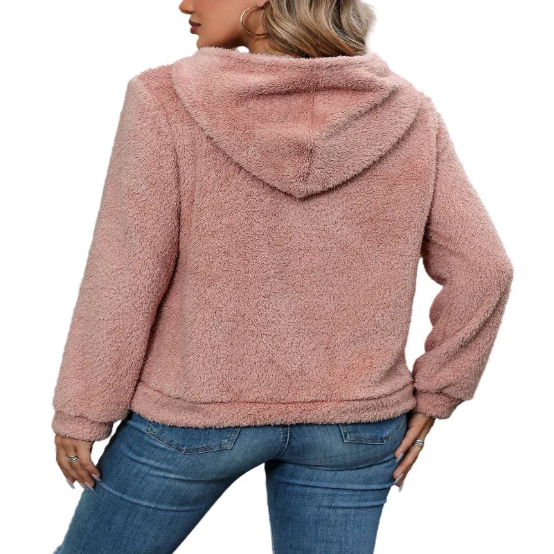 Hauts Mode Femme Sweat-shirts à Capuche en Velours Double Face Couleur Unie