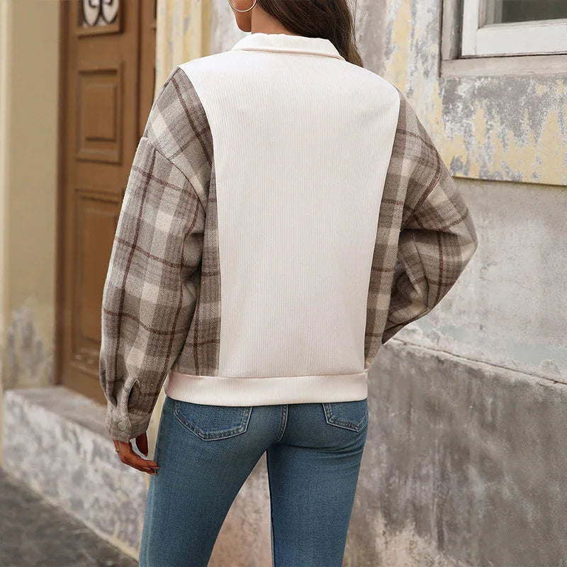 Haut de pull ample à carreaux rétro décontracté pour femme