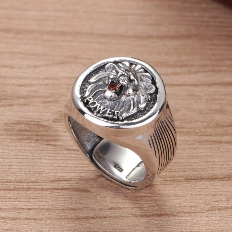 Bague Rétro Vintage Argentée Lion