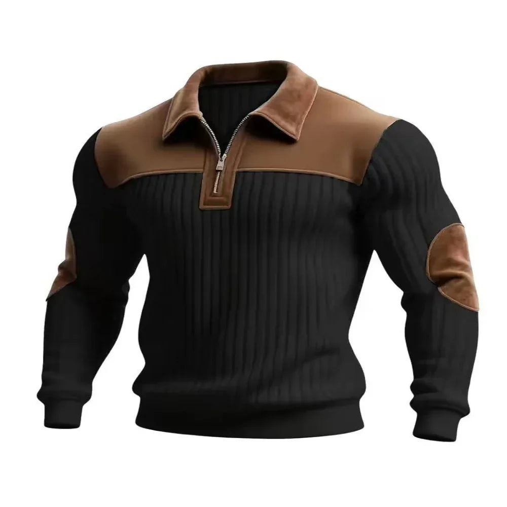 Pull en tricot patchwork à col cranté et fermeture éclair pour homme