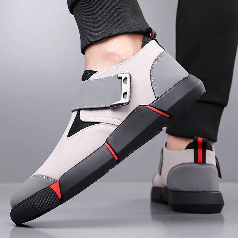 Chaussures basses décontractées en cuir pour hommes, confortables, à enfiler, avec velcro, antidérapantes, à talon plat et absorption des chocs