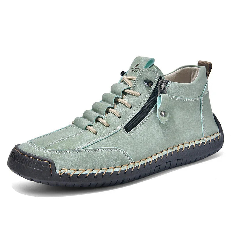 Chaussures en cuir décontractées rétro pour hommes à fermeture éclair latérale