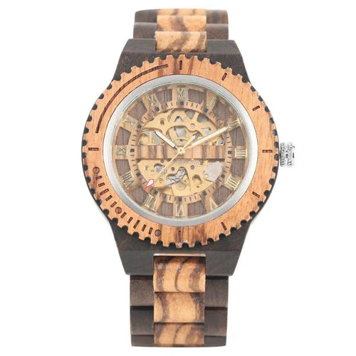Montre automatique en bois de bambou pour hommes