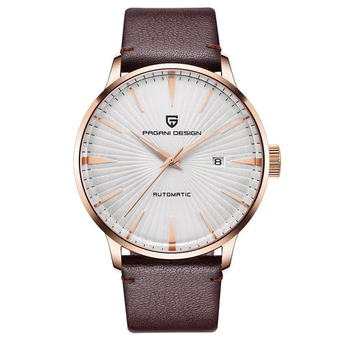 Automatische mechanische wasserdichte Herrenuhr mit Lederarmband