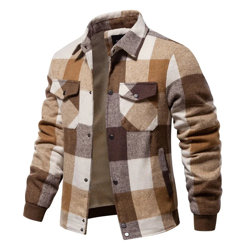 Herrenjacke für Herbst und Winter, lässiger karierter Mantel