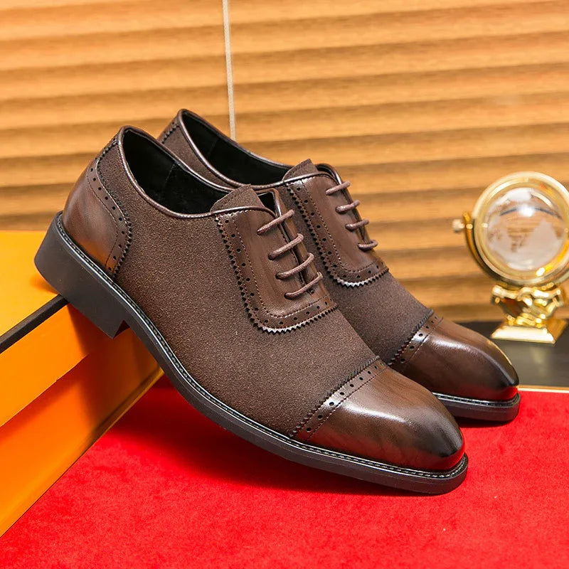 Chaussures habillées en cuir pour homme à lacets, bout rond et semelle épaisse