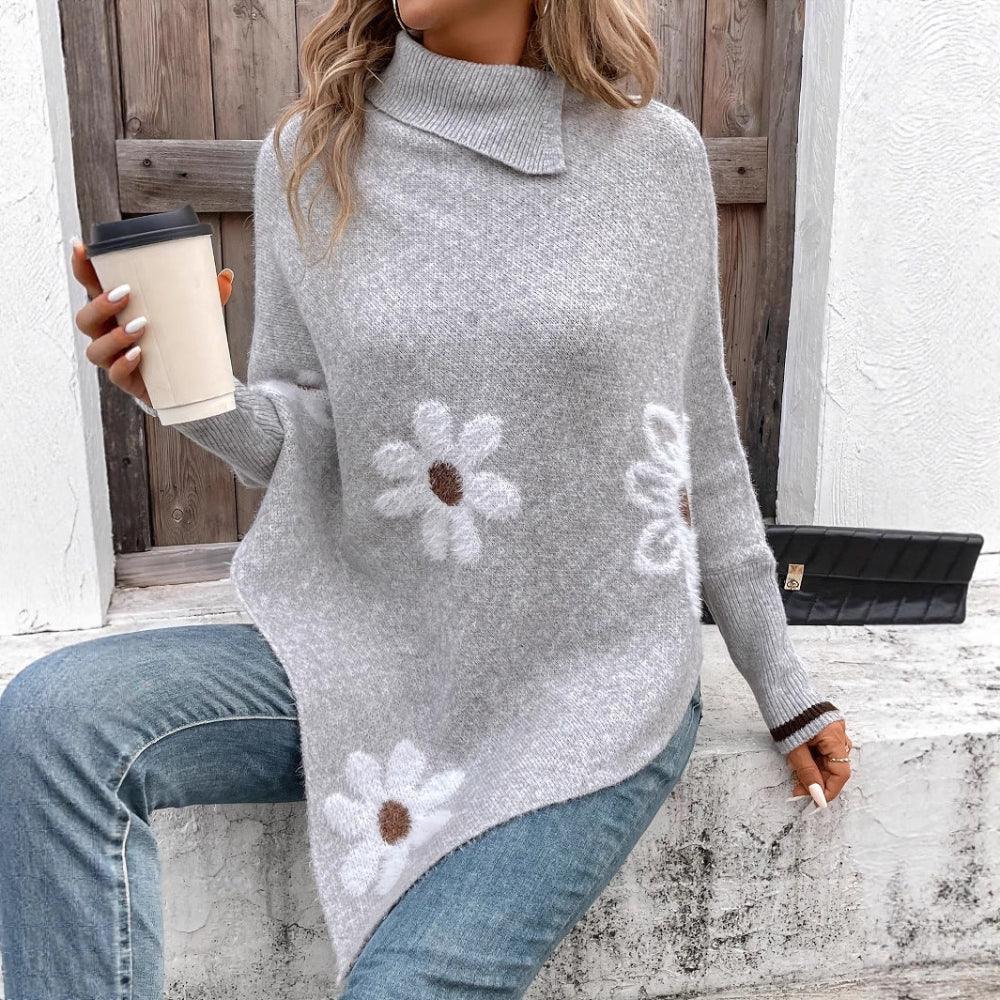 Pull jacquard fleuri pour femme