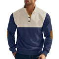 Pull homme décontracté avec col montant, demi-boutonné, motif color block