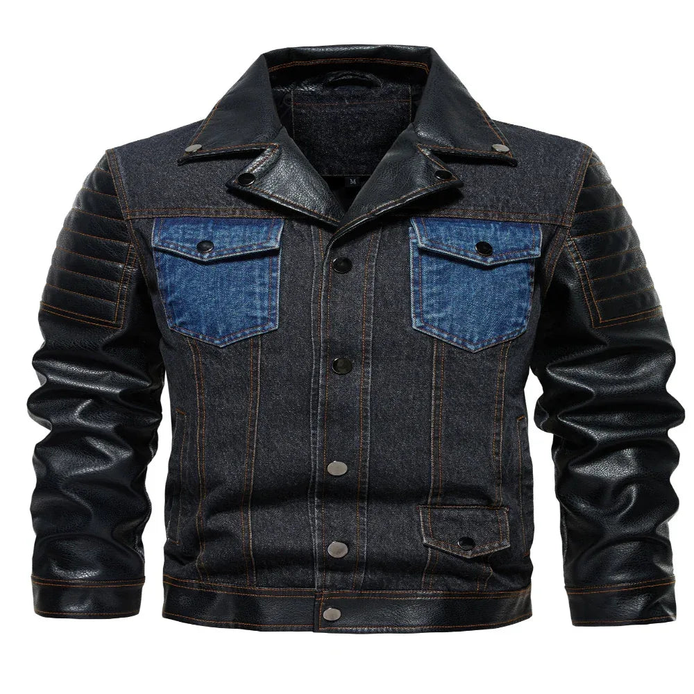 Veste extérieure d'automne en jean patchwork pour homme