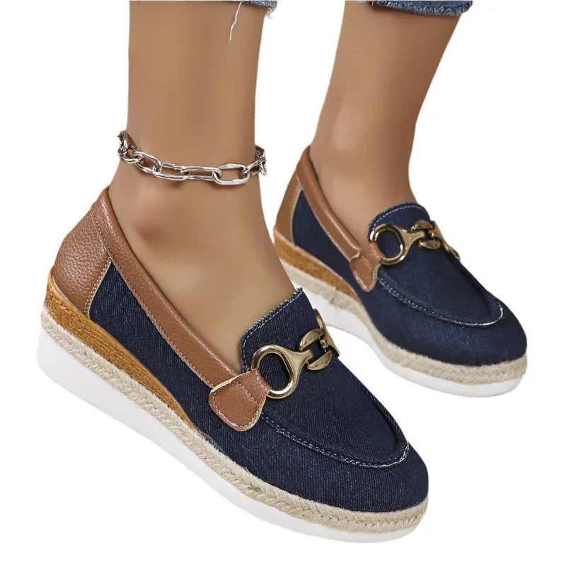 Mocassins Décontractés Escarpins Femme Chaussures d'Extérieur à Boucle Compensées Plateforme Mocassins Chaussures Paresseuses à Enfiler