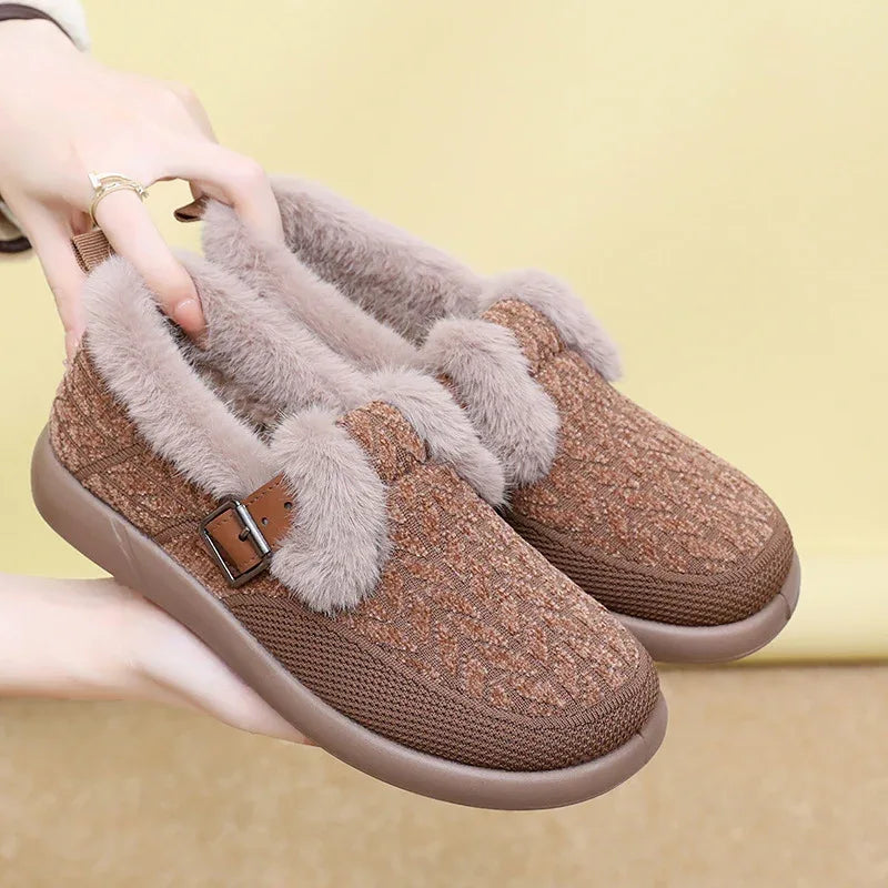 Chaussures d'hiver en coton doublées polaire extra-épaisses et isolantes pour femmes