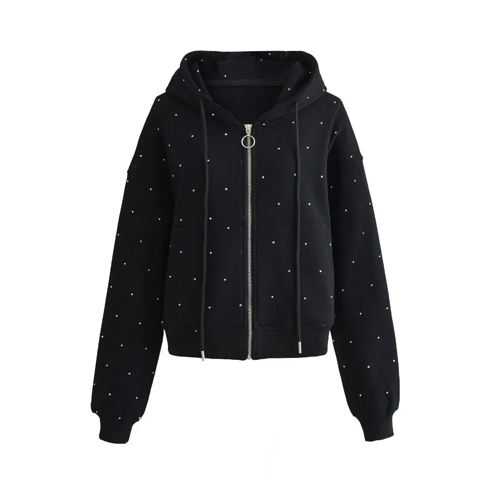 Sweat à capuche avec cordon de serrage et strass étoilés pour femmes