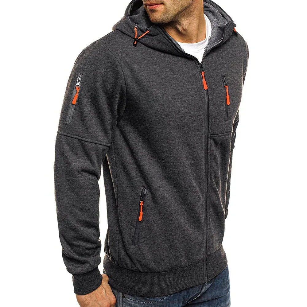 Sweat-shirt à capuche décontracté zippé pour homme, couleur unie, sport, fitness, gilet à capuche