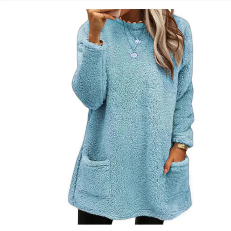 Pull en molleton pour femme, long, avec poches, chaud pour l'hiver, décontracté, à manches longues, confortable, avec capuche