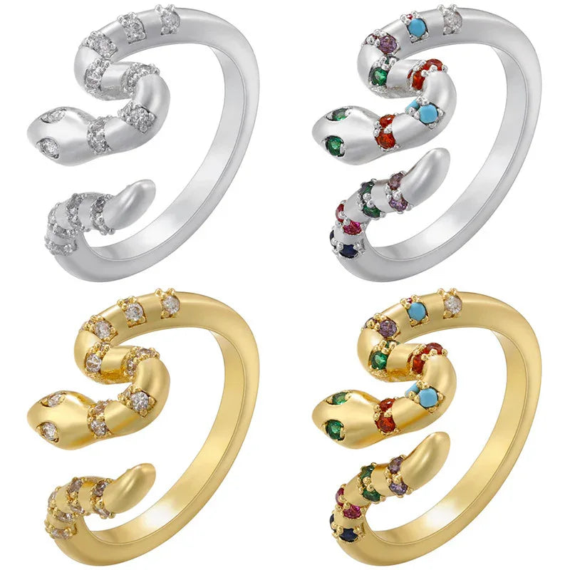 Bagues serpent micro-incrustées de cristaux colorés