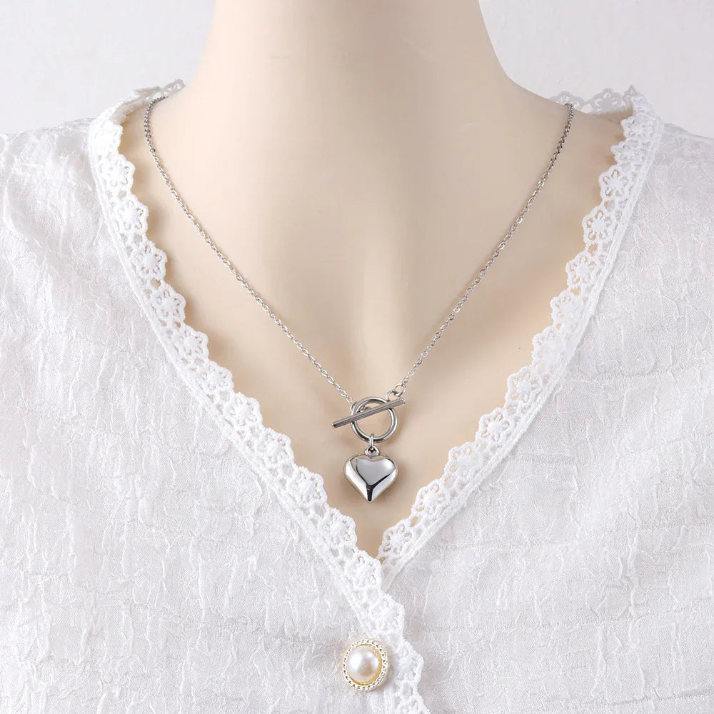 Bijou de Cou Cœur Boucle OT en Acier Inoxydable
