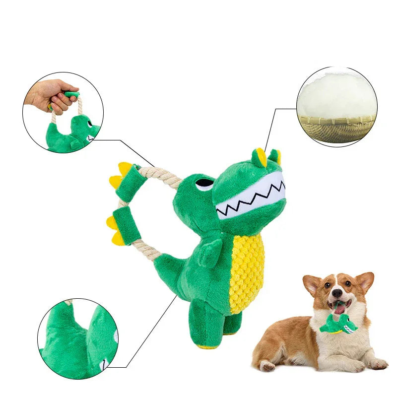 Plüsch-Hundespielzeug mit Sound, langlebig, weich, interaktiv, Dinosaurierform, mit Quietscher