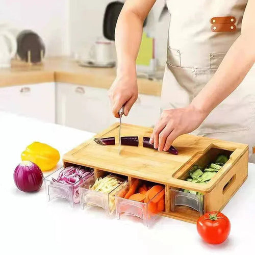 Planche à découper en bambou avec boîtes de rangement