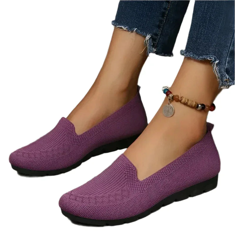 Chaussures Plates en Maille Décontractées, Mocassins Femme Tendance Couleur Unie Bout Rond Chaussures Confortables et Décontractées
