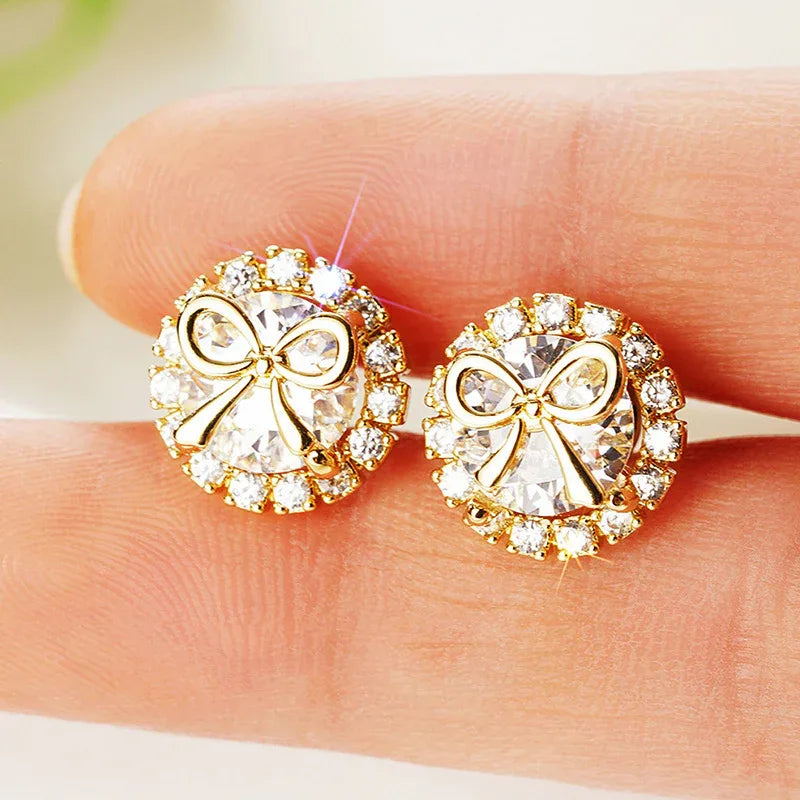 Boucles d'oreilles clous nœud pour femme, accessoire mignon en micro-zircon.