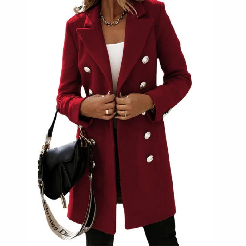Manteau Femme Printemps Automne à Double Boutonnage et Col Rabattu Tendance