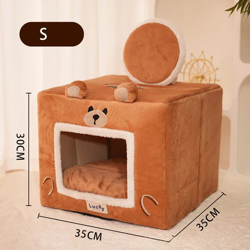 Niche Maison pour Chat Lit pour Chien Couchage Intérieur Auto-Chauffant Lavable Démontable Tente Abri pour Animaux