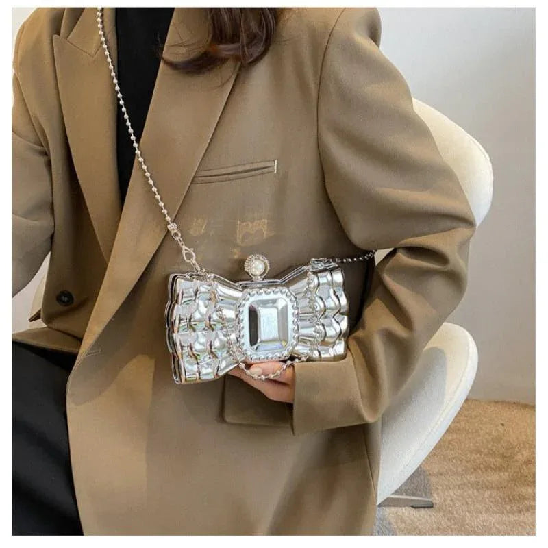 Sac à main chaîne en forme de nœud papillon pour femmes