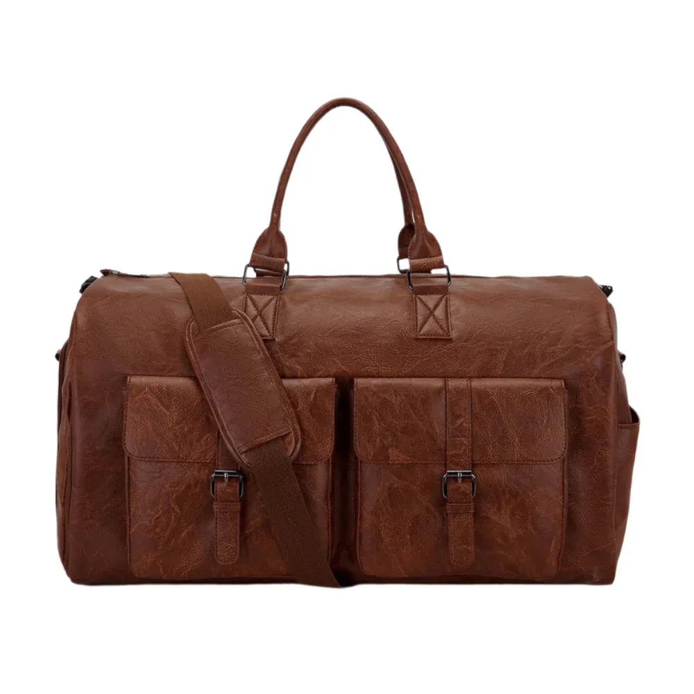Sac de voyage en cuir PU marron avec bandoulière