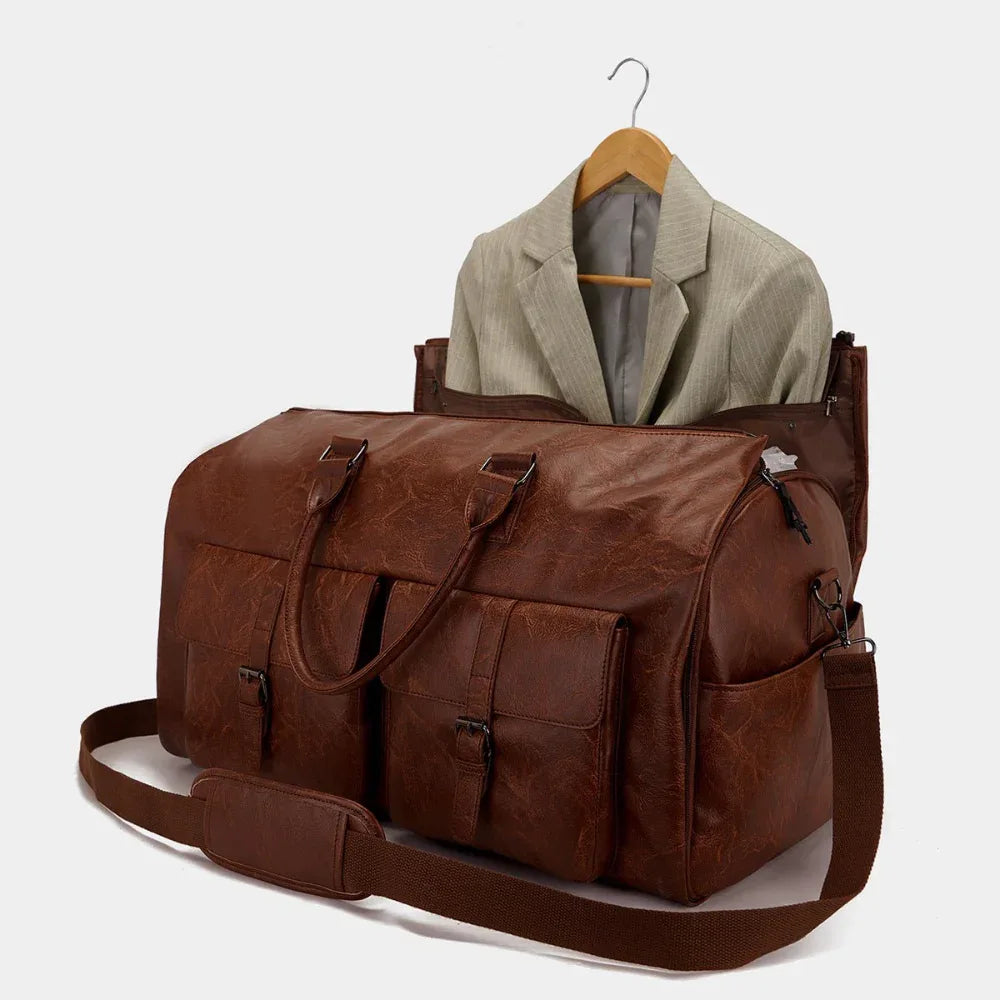 Sac de voyage en cuir PU marron avec bandoulière