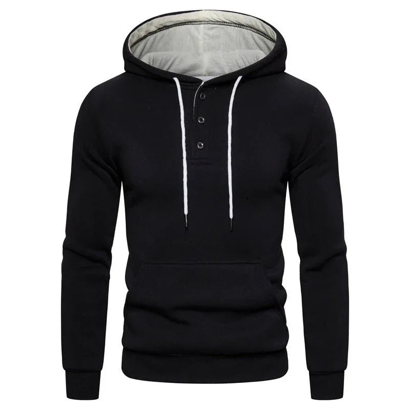 Sweat à capuche décontracté en molleton de coton boutonné