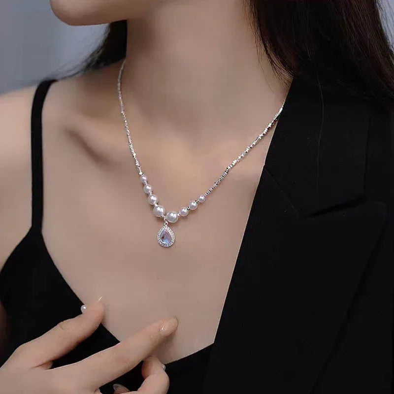 Ozeanblaue Wassertropfen-Perlenkette für Damen