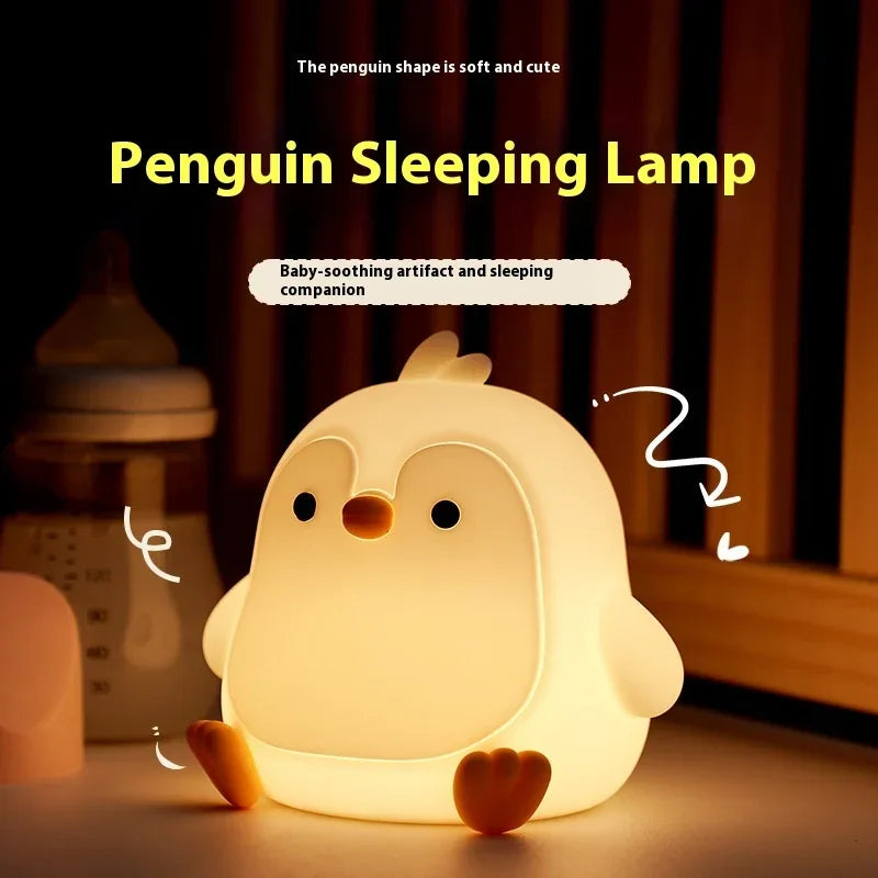 Lampe de Chevet de Table en Silicone Bébé Pingouin Petite Veilleuse de Chambre