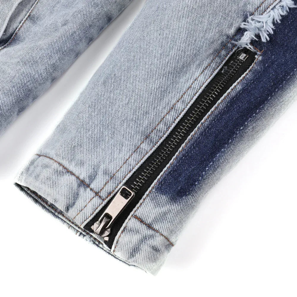 Veste rétro en jean patchwork pour homme