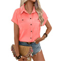 Damen T-Shirt mit Revers, Schulterfalten, Tasche und kurzen Ärmeln