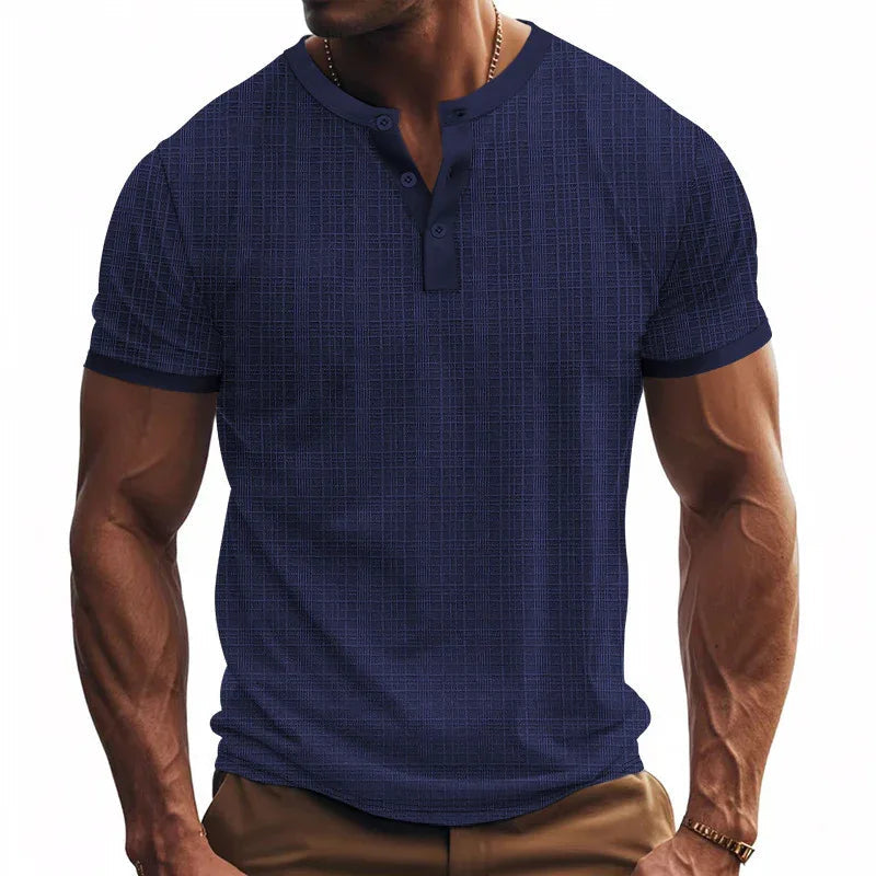 Haut décontracté Henley boutonné respirant pour homme