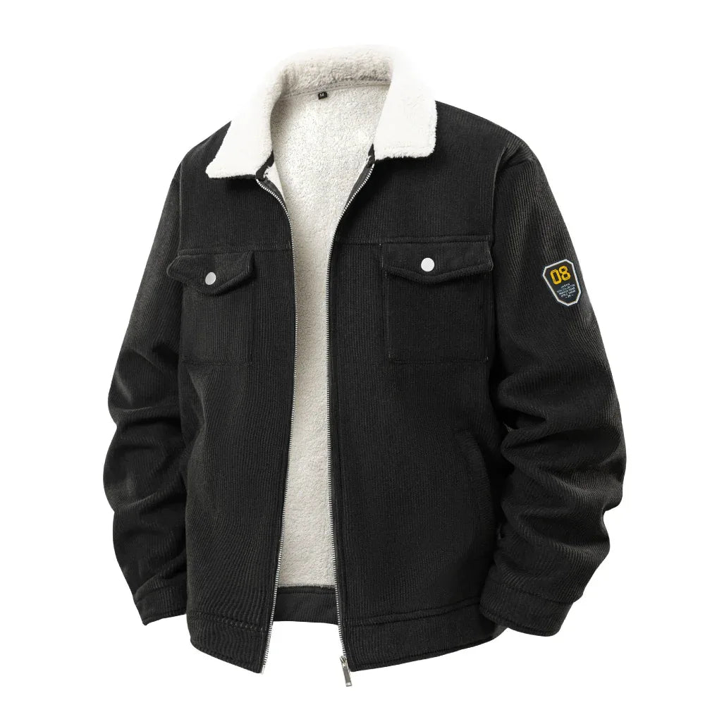 Veste Chaude Épaisse Polaire Homme Manteau Mode Revers Vêtements de Travail Laine d'Agneau