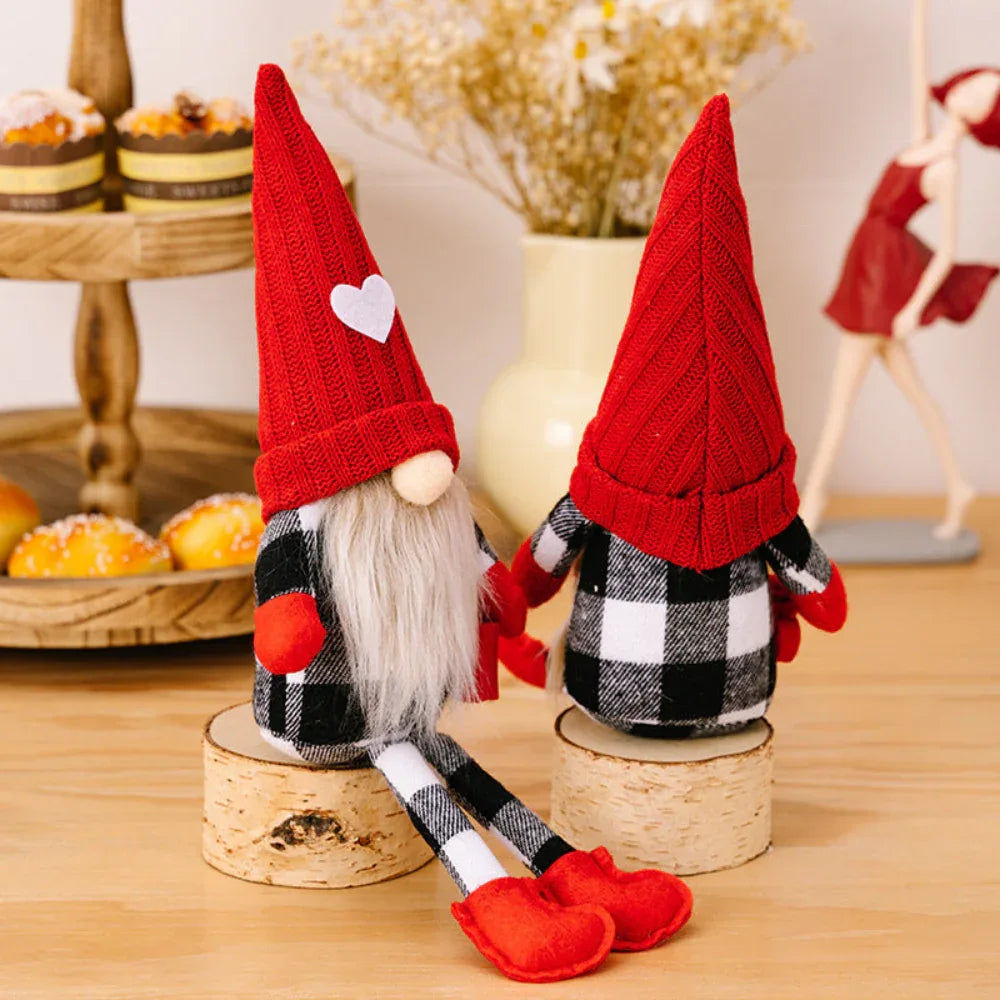 Décoration de Noël Poupée sans Visage Chapeau Tricoté Rouge Assis